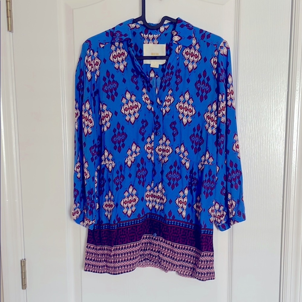 Maeve Blue and Purple Geometric Patterned Blouse Tunic